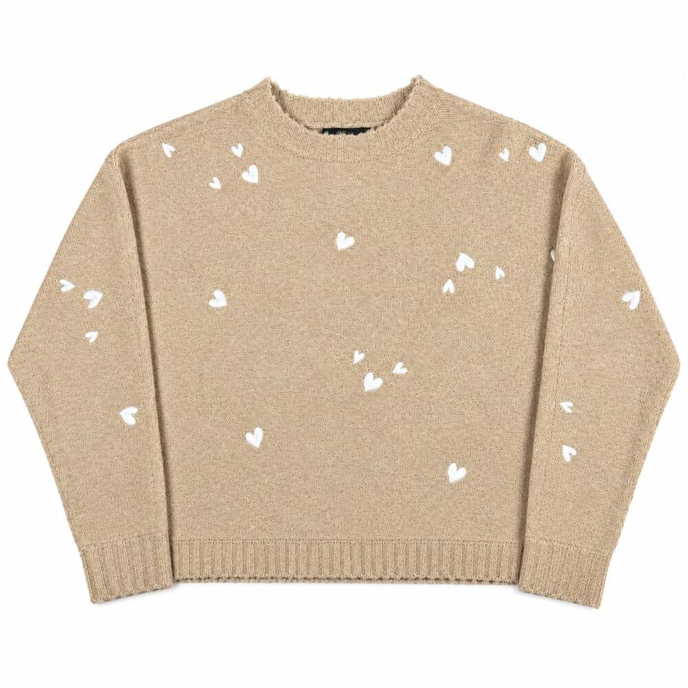 Cynthia Rowley Heart Pattern Sweater Size S Beige Knit Pullover